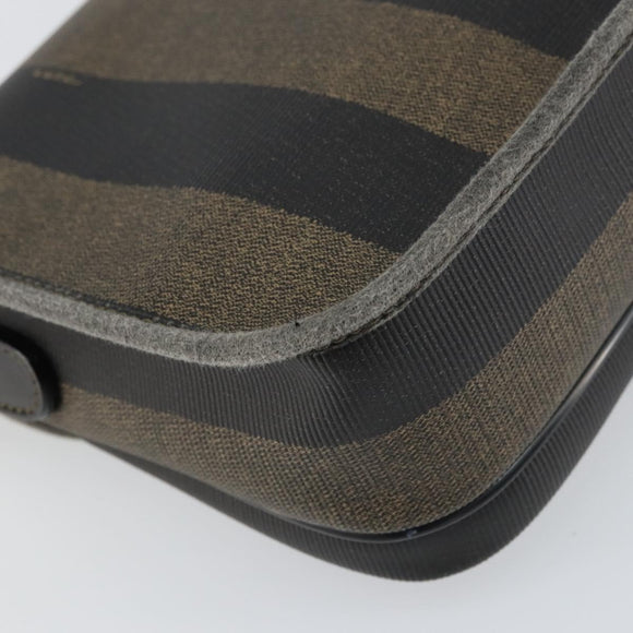 FENDI Pecan Canvas Shoulder Bag PVC Black Brown gold Auth bs32065