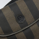 FENDI Pecan Canvas Shoulder Bag PVC Black Brown gold Auth bs32065-17
