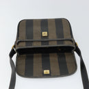 FENDI Pecan Canvas Shoulder Bag PVC Black Brown gold Auth bs32065-10