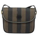 FENDI Pecan Canvas Shoulder Bag PVC Black Brown gold Auth bs32065-13