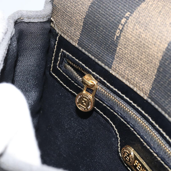 FENDI Pecan Canvas Shoulder Bag PVC Black Brown gold Auth bs32065