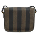 FENDI Pecan Canvas Shoulder Bag PVC Black Brown gold Auth bs32065-2