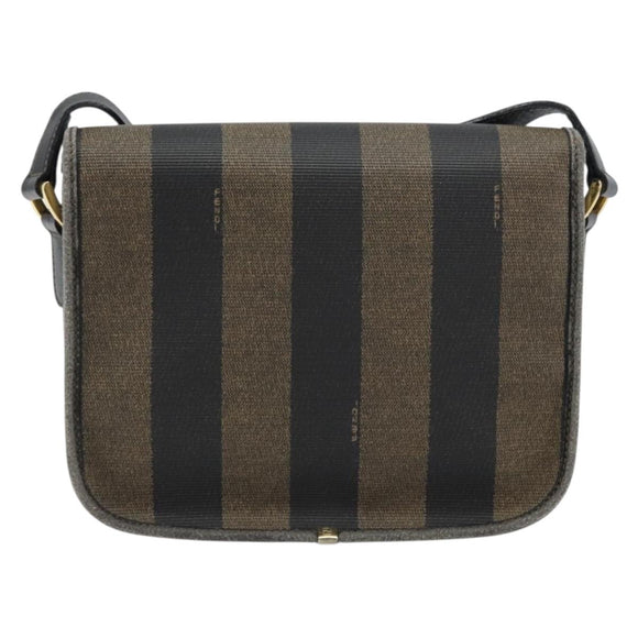 FENDI Pecan Canvas Shoulder Bag PVC Black Brown gold Auth bs32065