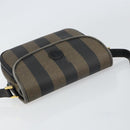 FENDI Pecan Canvas Shoulder Bag PVC Black Brown gold Auth bs32065-6