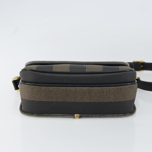 FENDI Pecan Canvas Shoulder Bag PVC Black Brown gold Auth bs32065