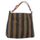 FENDI Pecan Canvas Shoulder Bag Black Brown gold Auth bs32066-1