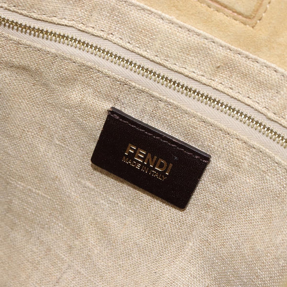 FENDI Pecan Canvas Shoulder Bag Black Brown gold Auth bs32066