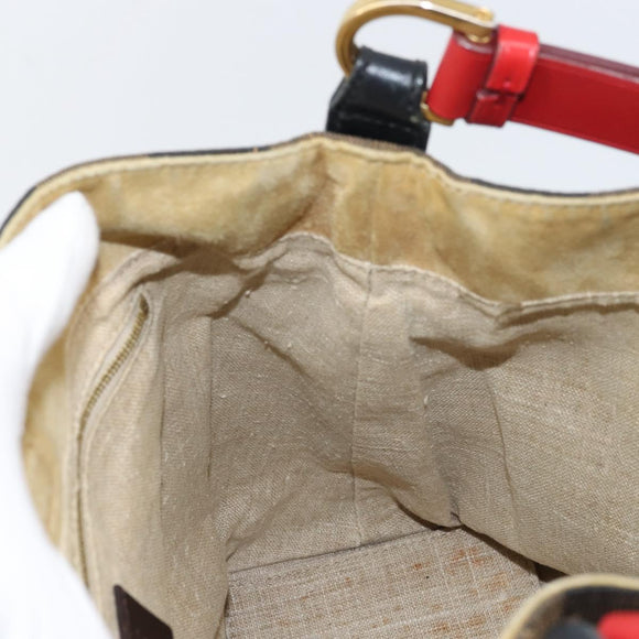 FENDI Pecan Canvas Shoulder Bag Black Brown gold Auth bs32066