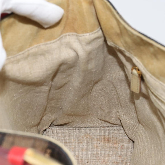 FENDI Pecan Canvas Shoulder Bag Black Brown gold Auth bs32066