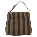 FENDI Pecan Canvas Shoulder Bag Black Brown gold Auth bs32066-13