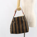 FENDI Pecan Canvas Shoulder Bag Black Brown gold Auth bs32066-22