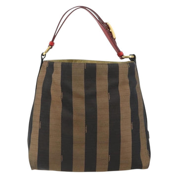 FENDI Pecan Canvas Shoulder Bag Black Brown gold Auth bs32066 - 0