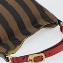 FENDI Pecan Canvas Shoulder Bag Black Brown gold Auth bs32066-6