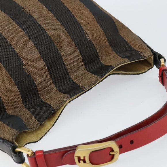 FENDI Pecan Canvas Shoulder Bag Black Brown gold Auth bs32066