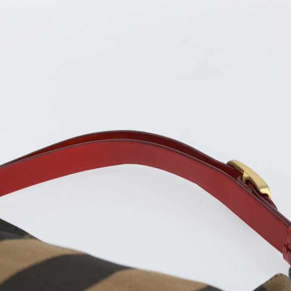 FENDI Pecan Canvas Shoulder Bag Black Brown gold Auth bs32066