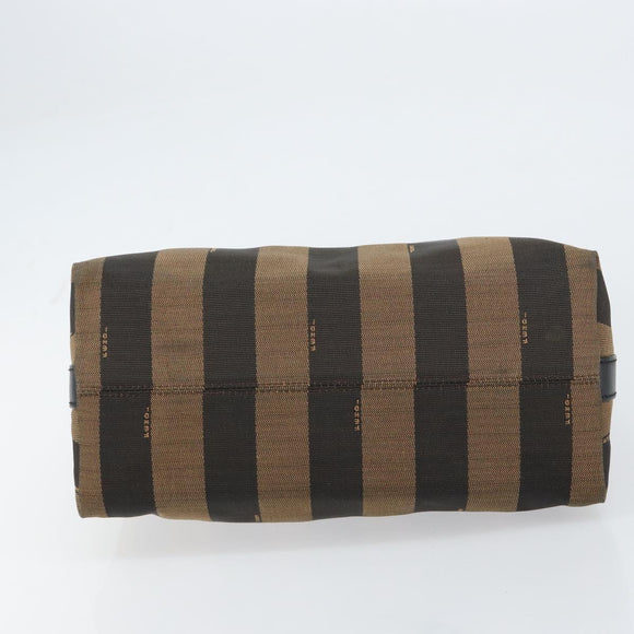 FENDI Pecan Canvas Shoulder Bag Black Brown gold Auth bs32066