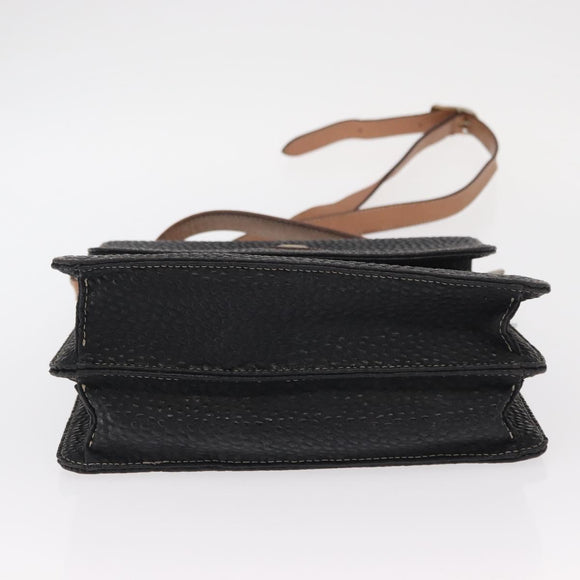 VALENTINO Shoulder Bag Leather Black Gold Auth bs32067