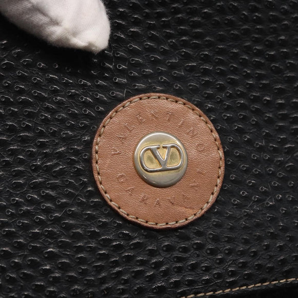 VALENTINO Shoulder Bag Leather Black Gold Auth bs32067