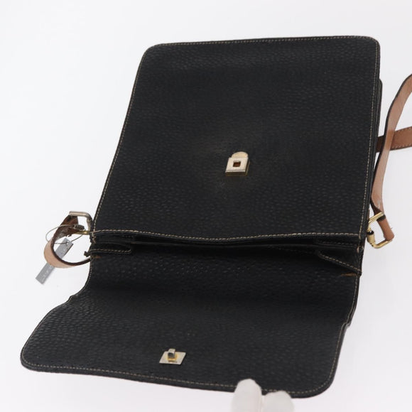 VALENTINO Shoulder Bag Leather Black Gold Auth bs32067