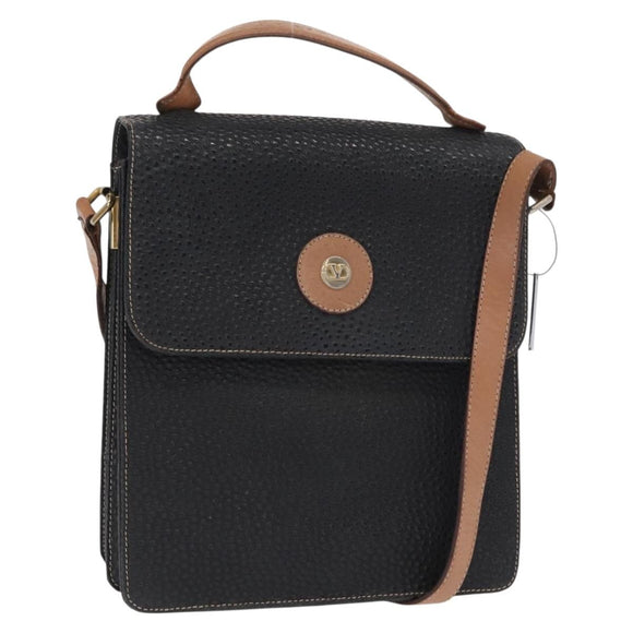 VALENTINO Shoulder Bag Leather Black Gold Auth bs32067