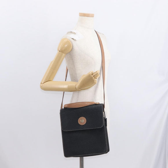 VALENTINO Shoulder Bag Leather Black Gold Auth bs32067