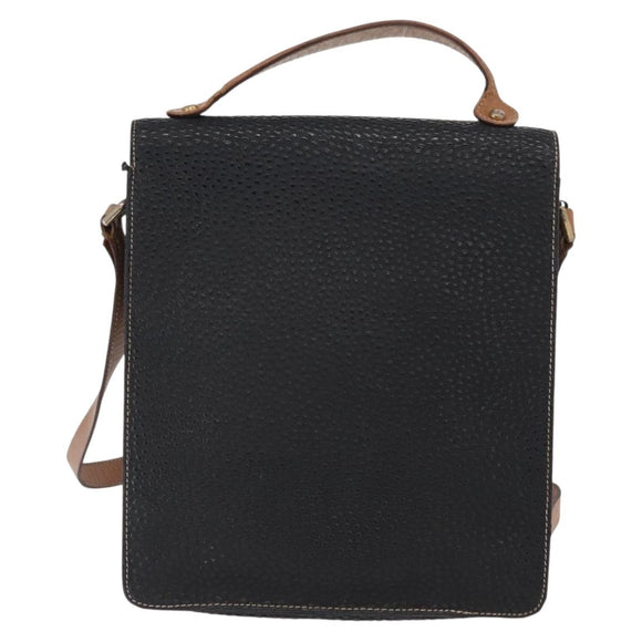 VALENTINO Shoulder Bag Leather Black Gold Auth bs32067