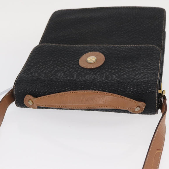 VALENTINO Shoulder Bag Leather Black Gold Auth bs32067