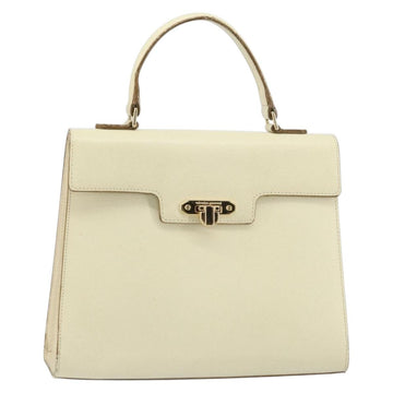 VALENTINO Hand Bag Leather Beige Gold Auth bs32068