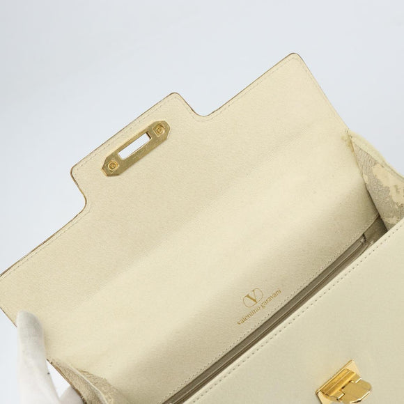 VALENTINO Hand Bag Leather Beige Gold Auth bs32068