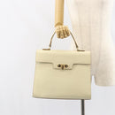 VALENTINO Hand Bag Leather Beige Gold Auth bs32068-24