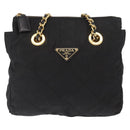PRADA Chain Shoulder Bag Nylon Black Gold Auth bs32069-13