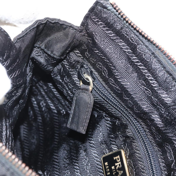 PRADA Chain Shoulder Bag Nylon Black Gold Auth bs32069