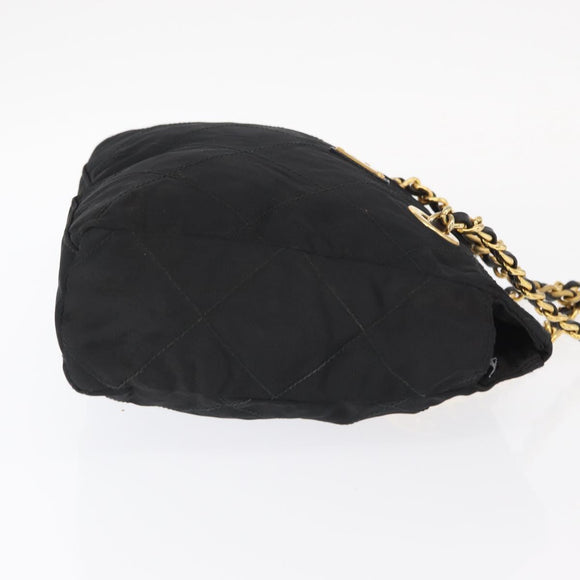 PRADA Chain Shoulder Bag Nylon Black Gold Auth bs32069