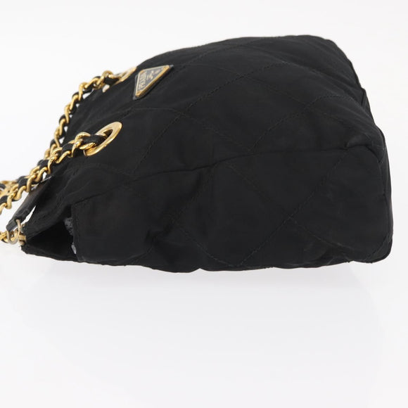 PRADA Chain Shoulder Bag Nylon Black Gold Auth bs32069