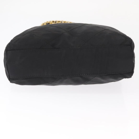 PRADA Chain Shoulder Bag Nylon Black Gold Auth bs32069