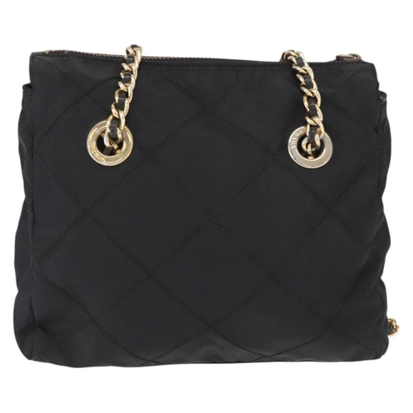 PRADA Chain Shoulder Bag Nylon Black Gold Auth bs32070