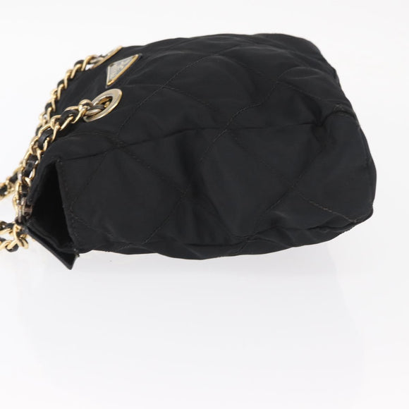 PRADA Chain Shoulder Bag Nylon Black Gold Auth bs32070