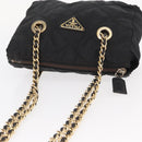 PRADA Chain Shoulder Bag Nylon Black Gold Auth bs32070-6