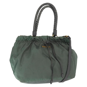 PRADA Tote Bag Nylon 2way Khaki Gold Auth bs32071