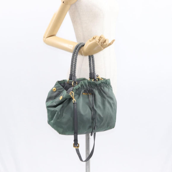 PRADA Tote Bag Nylon 2way Khaki Gold Auth bs32071
