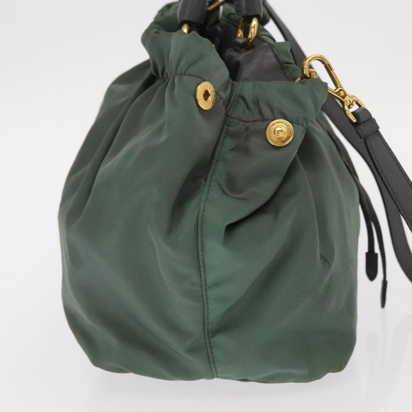 PRADA Tote Bag Nylon 2way Khaki Gold Auth bs32071