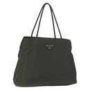 PRADA Tote Bag Nylon Khaki Silver Auth bs32072-1