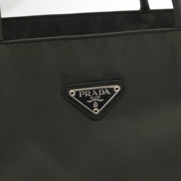 PRADA Tote Bag Nylon Khaki Silver Auth bs32072