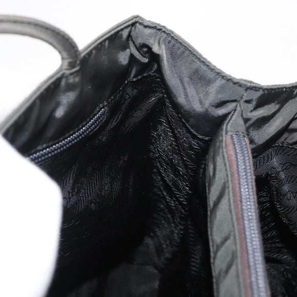 PRADA Tote Bag Nylon Khaki Silver Auth bs32072