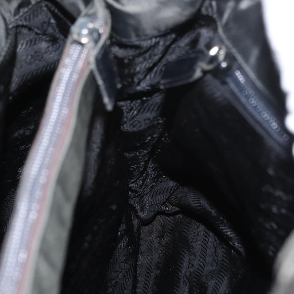 PRADA Tote Bag Nylon Khaki Silver Auth bs32072