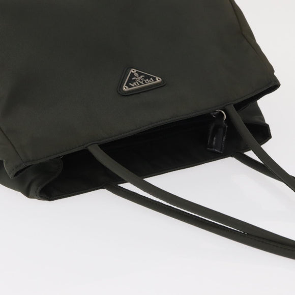 PRADA Tote Bag Nylon Khaki Silver Auth bs32072