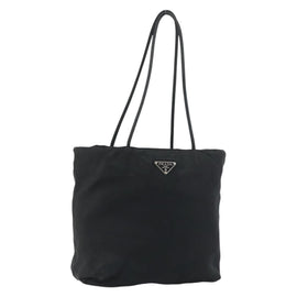 PRADA Tote Bag Nylon Black Silver Auth bs32074