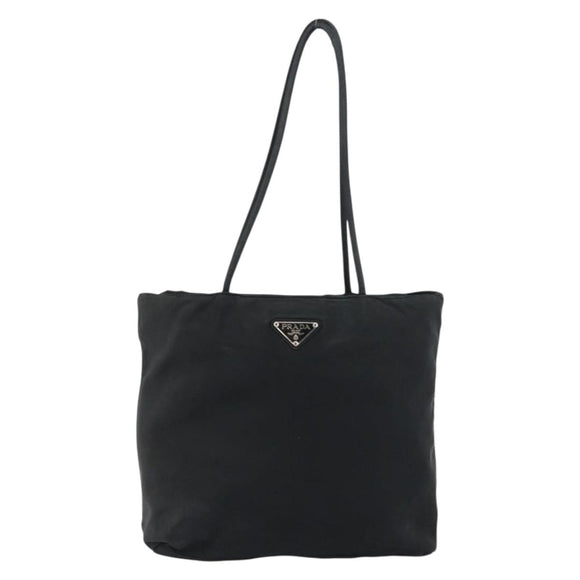 PRADA Tote Bag Nylon Black Silver Auth bs32074