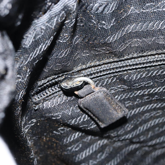 PRADA Tote Bag Nylon Black Silver Auth bs32074