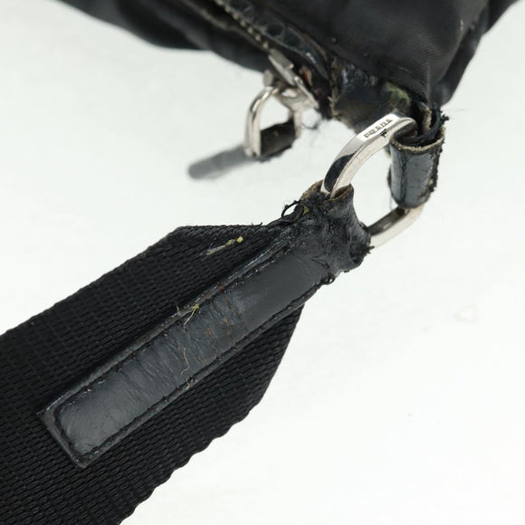 PRADA Shoulder Bag Nylon Leather Black Silver Auth bs32075